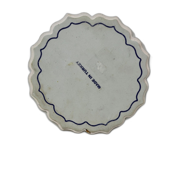 Vintage Ceramic Turkish Porcelain Pottery Trivet Trinket Hotplate Peacock Bird - Picture 3 of 4